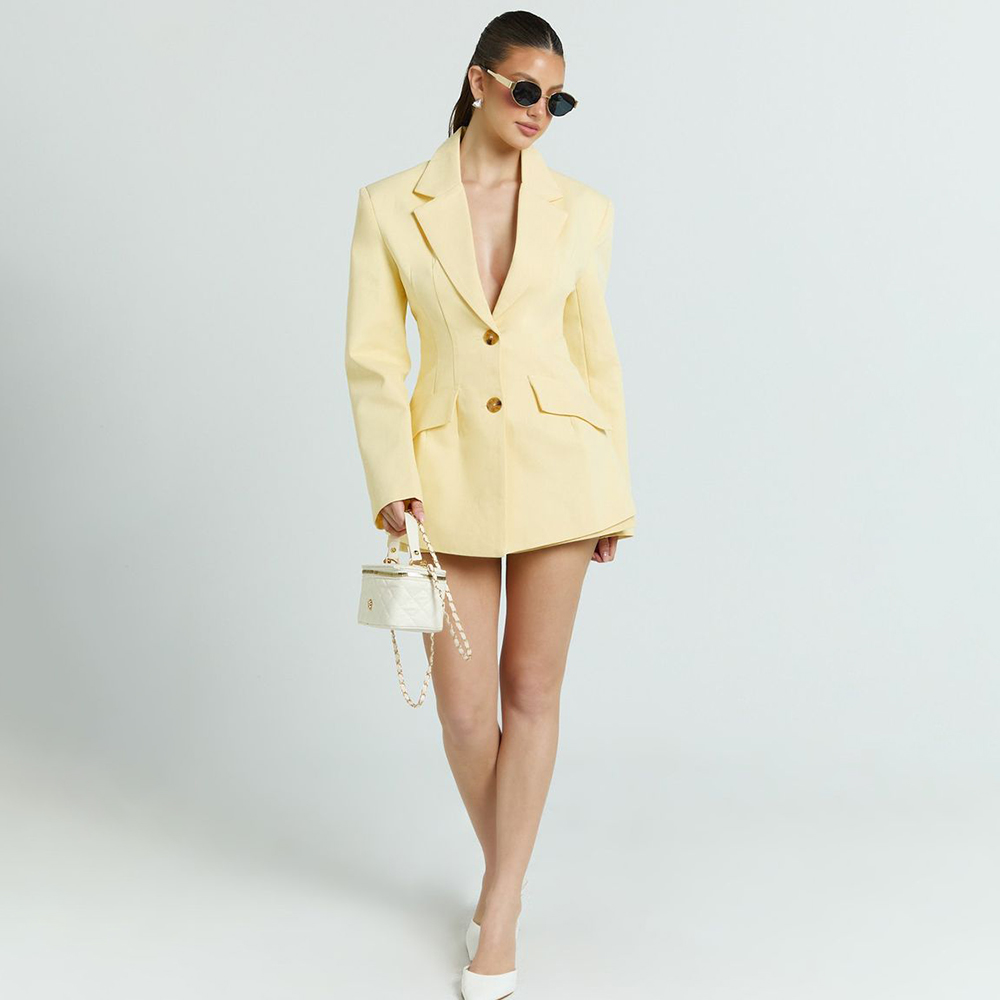 طقم بدلة نسائية من قطعتين بلون - مراجعة Yellow Formal Wear Women وسعره