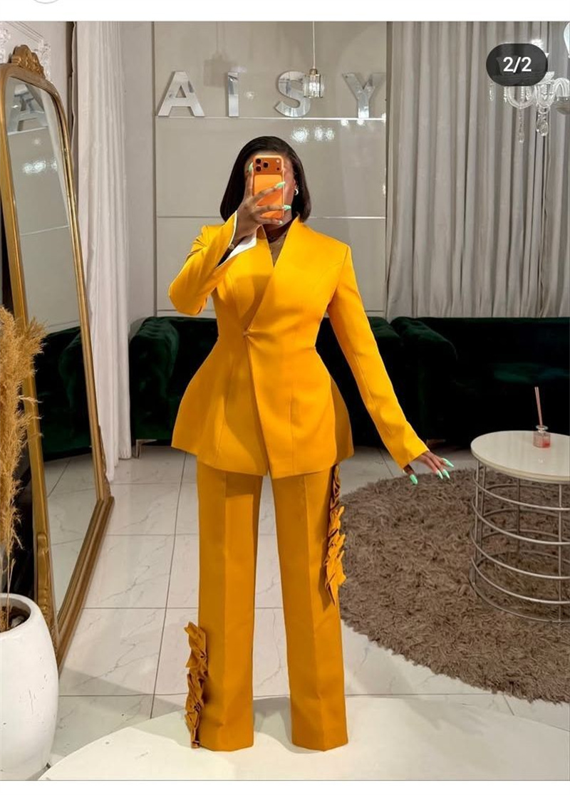 طقم بدلة نسائية صفراء من قطعتي - مراجعة Yellow Formal Wear Women وسعره