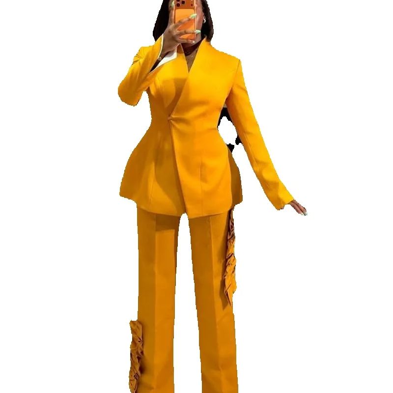 طقم بدلة نسائية صفراء من قطعتي - مراجعة Yellow Formal Wear Women وسعره